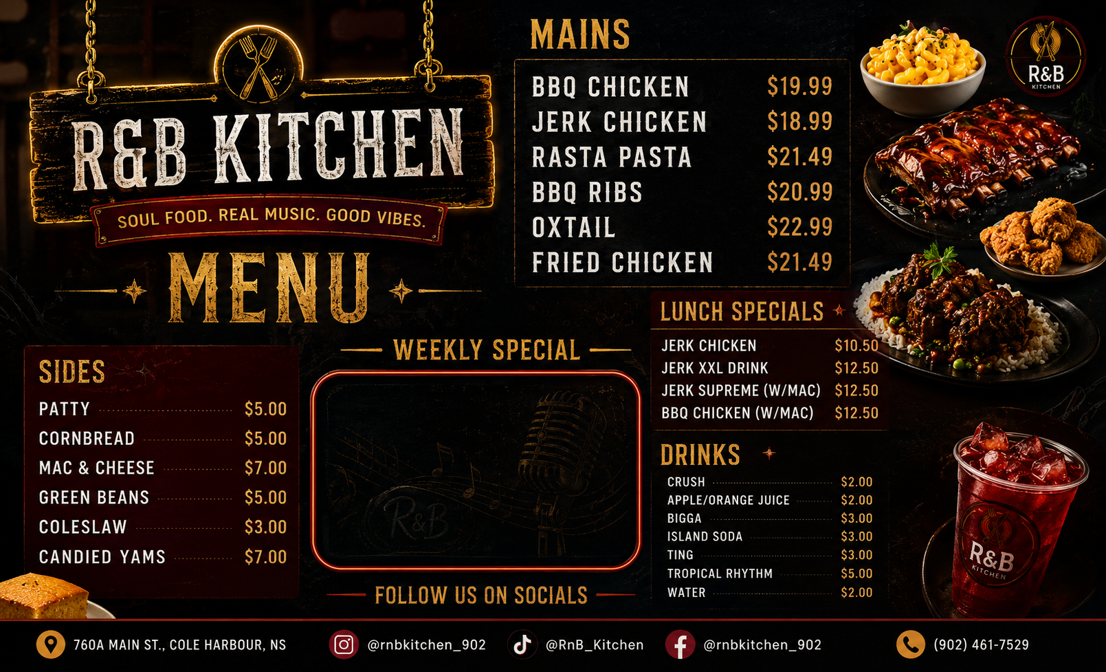 R&B Kitchen full in-store menu board